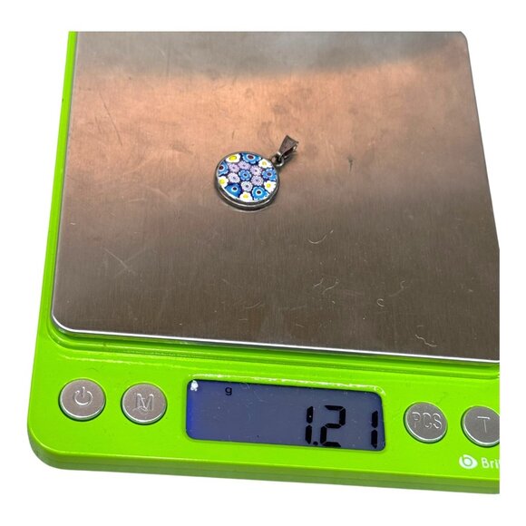 Vintage Millefiori Glass Pendant Signed CM 925 Sterling Silver Italy Flowers - Picture 6 of 7